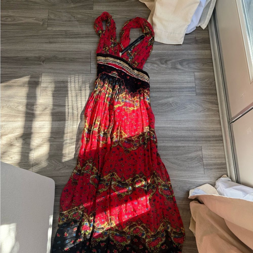 Free People New Romantics ethereal boho goddess Red Max Dress open back - Picture 4 of 9